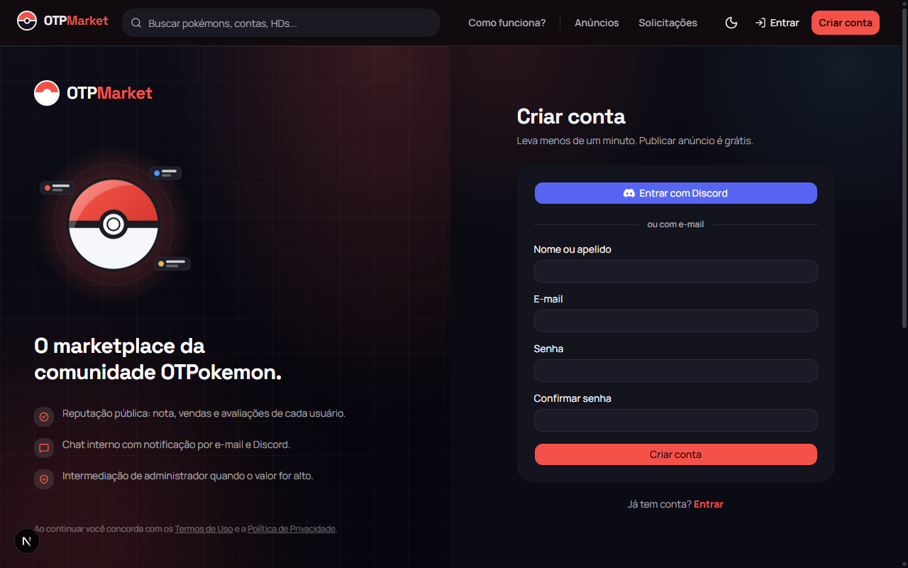 Tela de criar conta