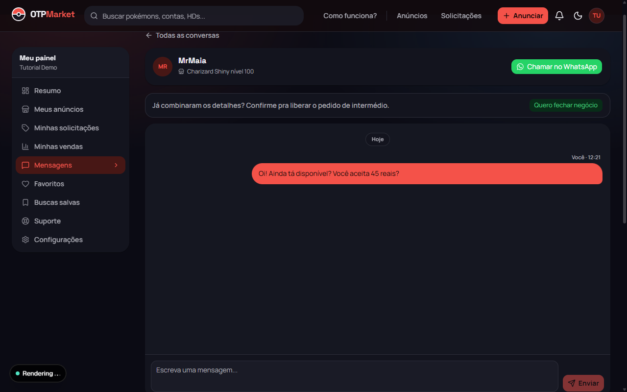 Chat interno de uma negociação